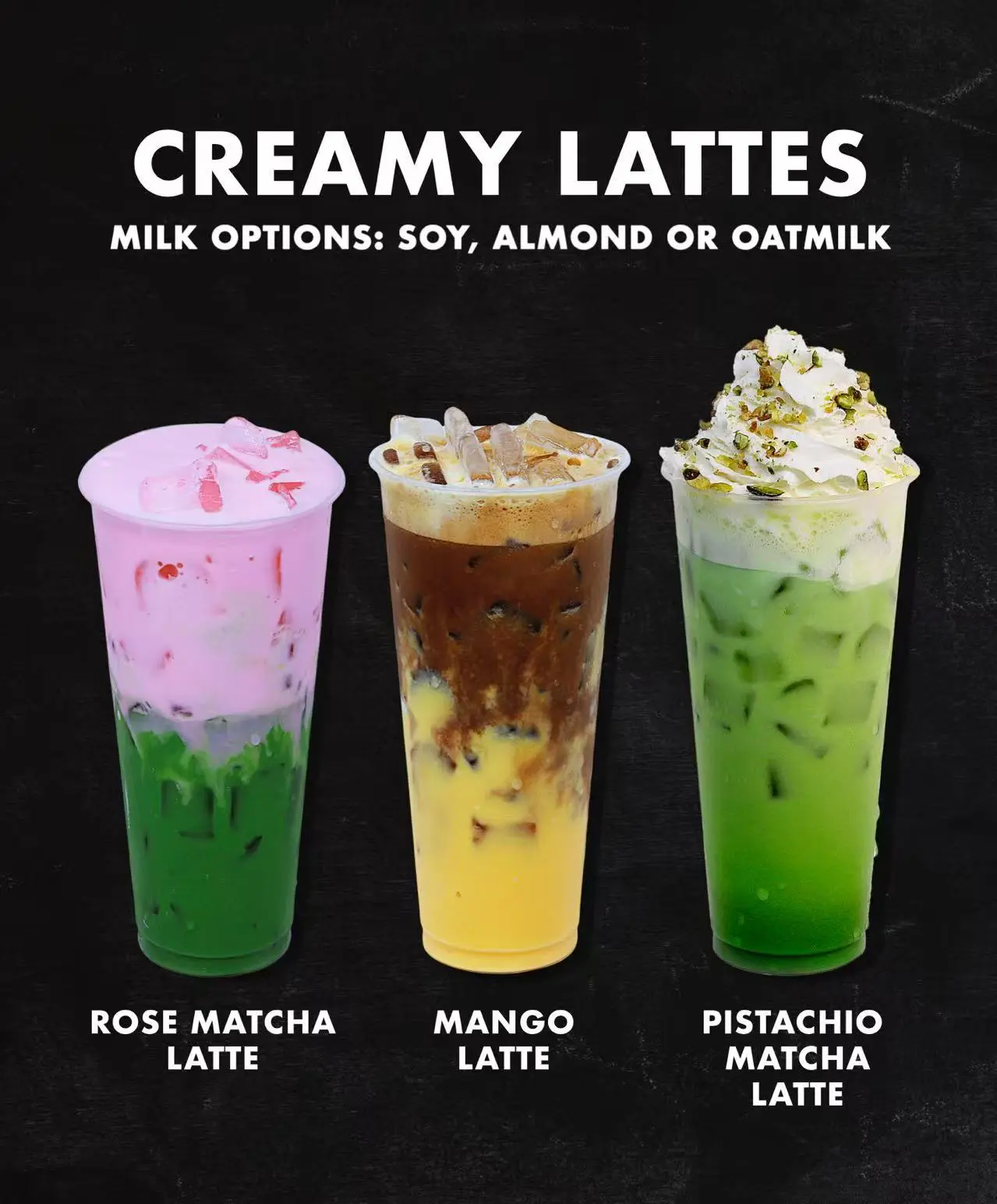 QTea-Bar-Milk-Tea-&-Ice-Cream-Shop-Creamy-Lattes-Oakland Creamy Lattes - Flavored lattes with soy/almond/oatmilk at QTea Bar, a Milk Tea & Ice Cream Shop in Oakland