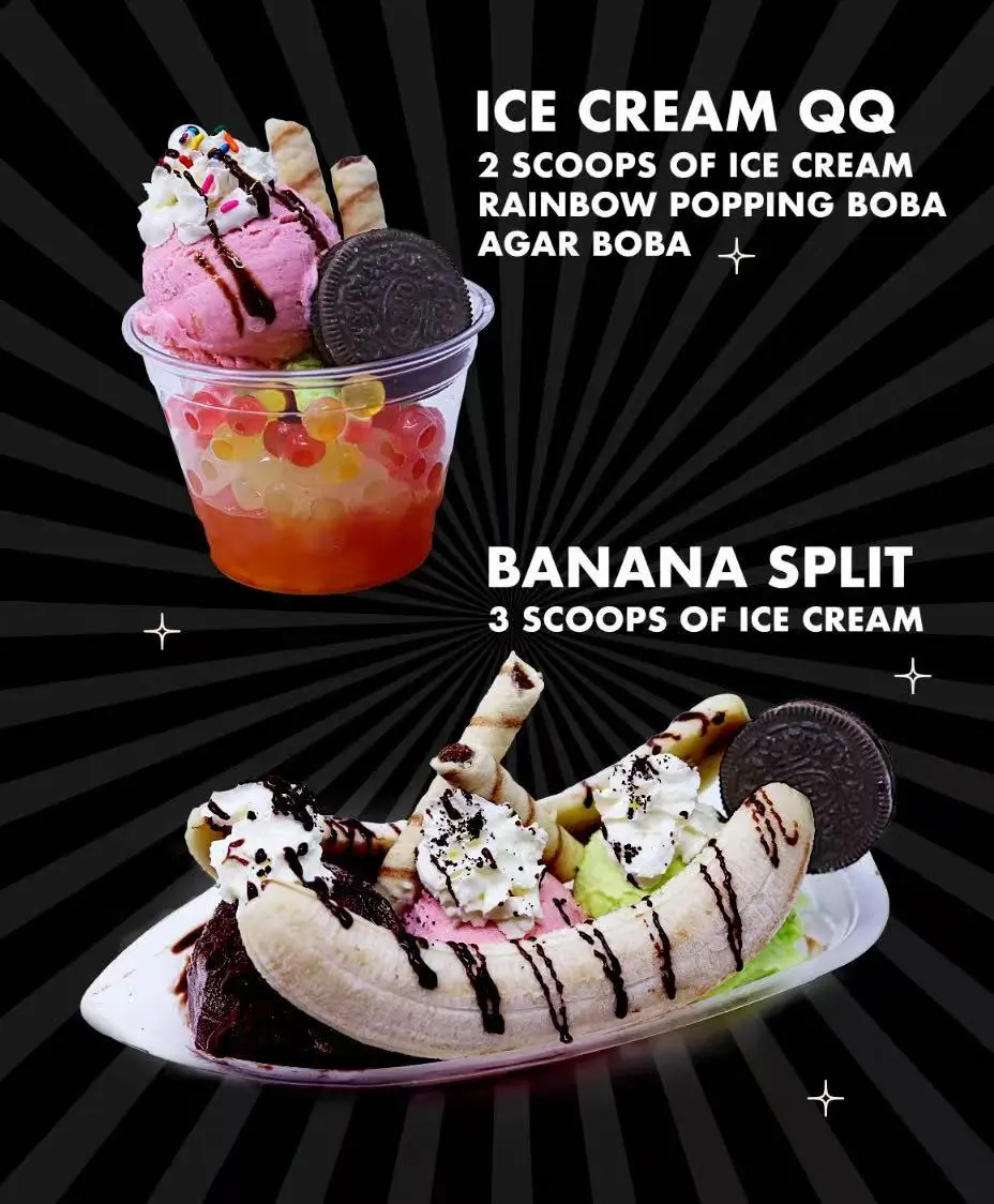 QTea-Bar-Milk-Tea-&-Ice-Cream-Shop-Ice-Cream-QQ-&-Banana-Split-Oakland Ice Cream QQ & Banana Split - Sweet treats with ice cream, boba & toppings at QTea Bar, a Milk Tea & Ice Cream Shop in Oakland